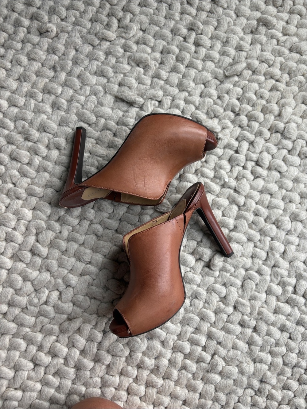 Gianni Bini Brown Open-Toe Leather High Heel Mules